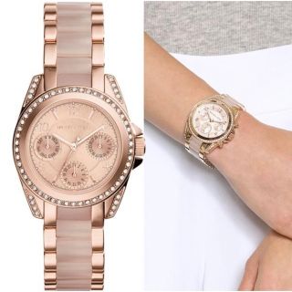 未使用】MICHAEL KORS クロノグラフ ピンクゴールド&パールベージュ-