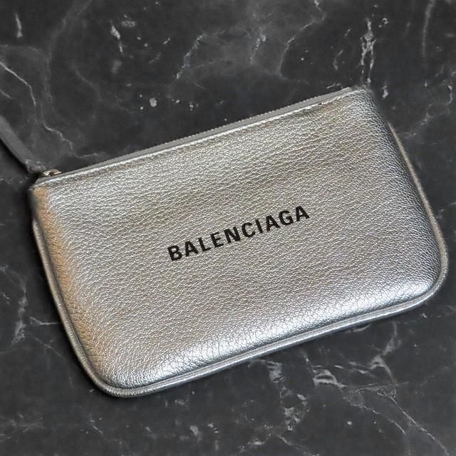 新品BALENCIAGAシルバーレザーポーチ小物入れ財布カードケースバレンシアガ
