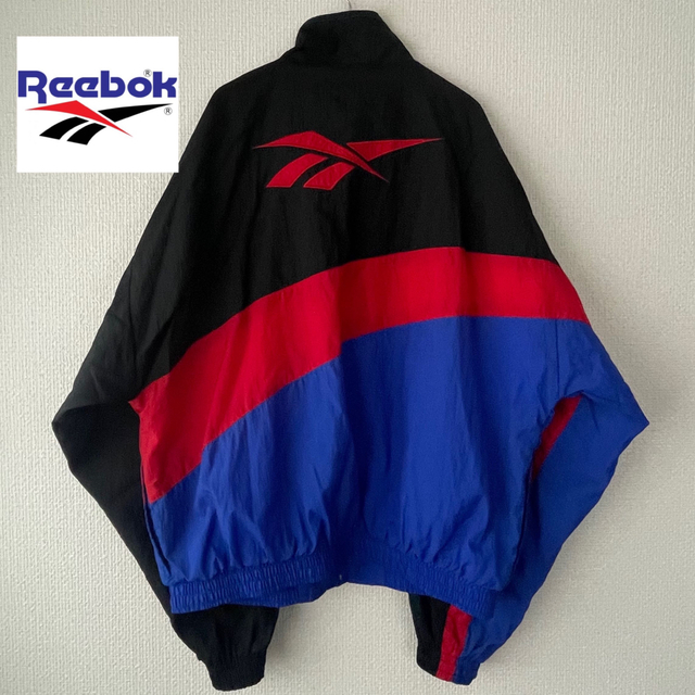 Reebok 90s ナイロンジャケット ビッグロゴ 黒 赤 青 マルチカラー