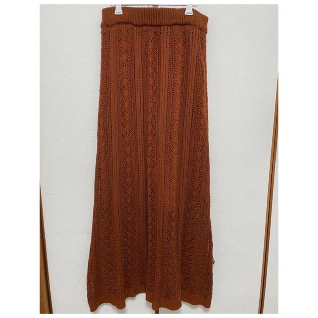ニットスカート オレンジブラウン レディースのスカート(ロングスカート)の商品写真