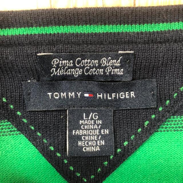 TOMMY HILFIGER(トミーヒルフィガー)の『ニット』90s 古着 トミーヒルフィガー ワンポイント ボーダー グリーン メンズのトップス(ニット/セーター)の商品写真