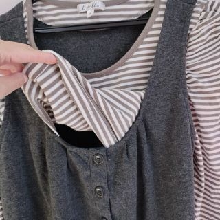 【最終価格】授乳口付ボーダーチュニック 授乳服 マタニティ(マタニティウェア)