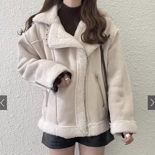 GRL(グレイル)の新品 GRL エコムートンライダースジャケット ブランド 韓国 白黒 コート 冬 レディースのジャケット/アウター(ムートンコート)の商品写真