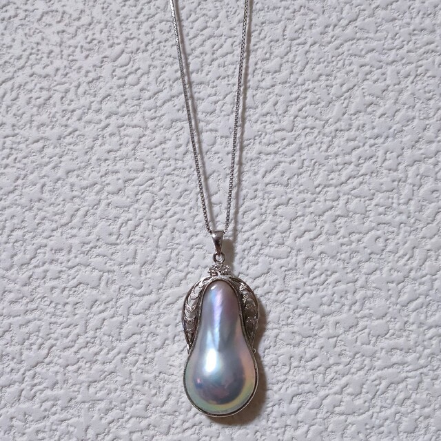 ダイヤモンド×マベパール ミル打ち ペンダントトップ K14WG 10.0g-