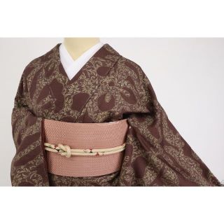 特選*小紋『渡辺雪三郎』花唐草模様 落款有*茶色◇袷正絹着物◇KC11 ...
