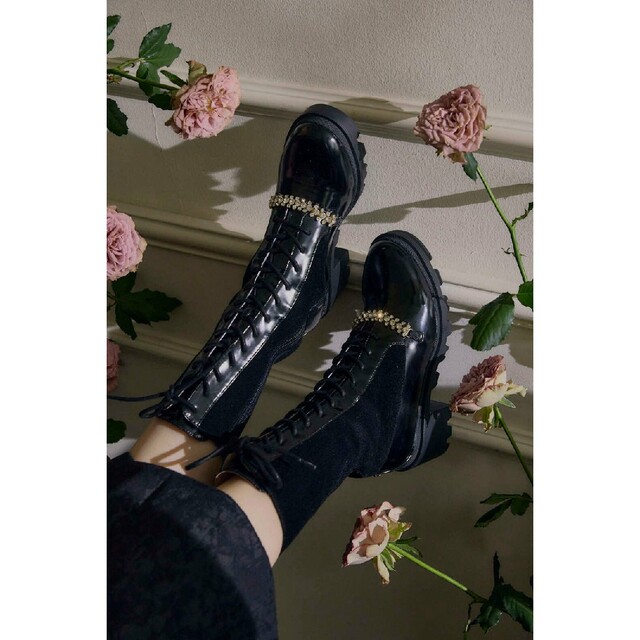 ブラックサイズher lip to  Crystal Lace-Up Ankle Boots