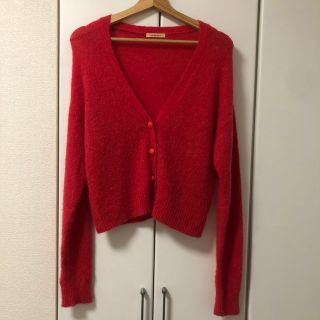 ローズバッド(ROSE BUD)の美品 ROSE BUD モヘア ドルマンカーディガン 赤 RED(カーディガン)