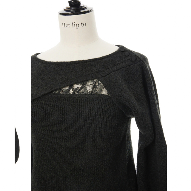 名入れ無料 Her lip to Lace Cut-Out Ribbed Pullover