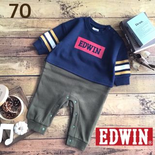 エドウィン(EDWIN)の【70】エドウィン EDWIN 裏起毛 セットアップ風 カバーオール 紺(カバーオール)