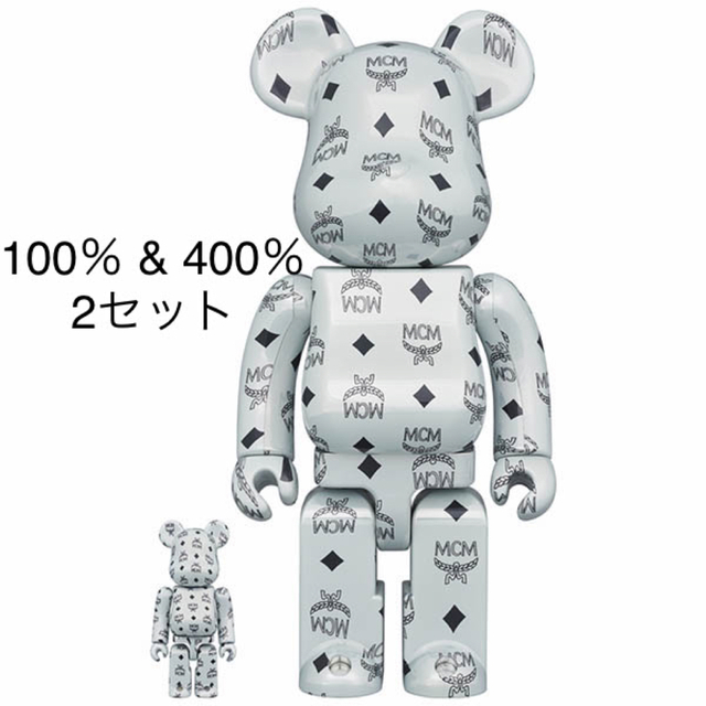 MEDICOM TOY - BE@RBRICK MCM WHITE CHROME 100％ & 400％