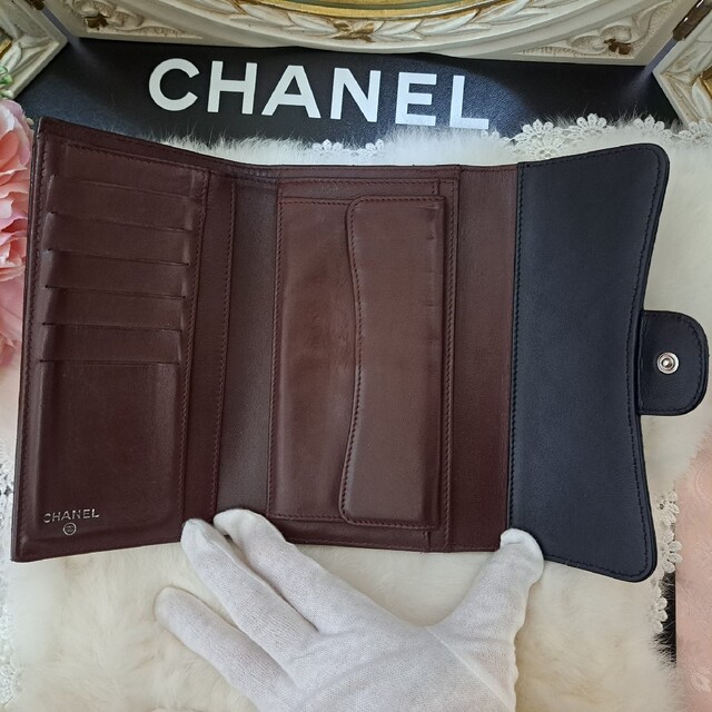 シャネル CHANEL 長財布 マトラッセ ココマーク 黒 ブラック ラムスキン