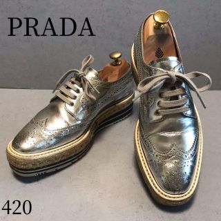 プラダ(PRADA)のPRADA プラダ プラットフォーム 厚底 ウィングチップ メタリック 37(ローファー/革靴)