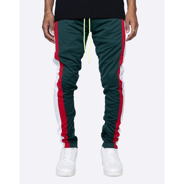 ジョガーパンツ　白赤ダブルライン　スキニースウェット　メンズレディース　緑XXL メンズのパンツ(その他)の商品写真