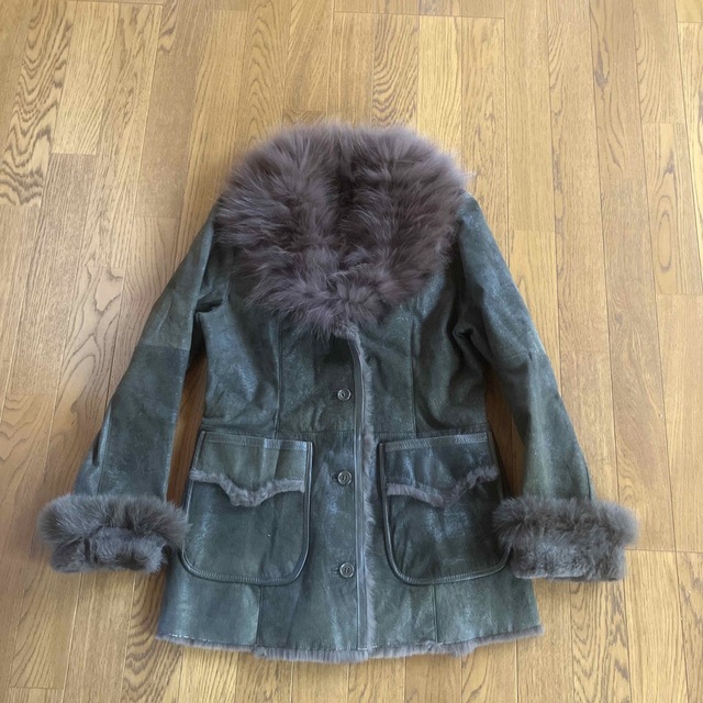 ジャケット/アウター羊毛　スペインラビット　ブルーフォックス　グリーン　コート　毛皮