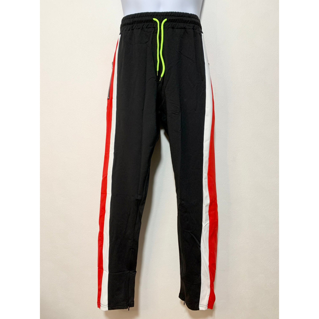ジョガーパンツ　赤白ダブルライン　スキニースウェット　メンズ　レディース　黒　M メンズのパンツ(その他)の商品写真