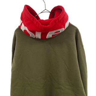 SUPREME シュプリーム 21AW Contrast Hooded Sweatshirt フードロゴ コントラスト フーデッドスウェットシャツプルオーバー パーカー カーキ/レッド