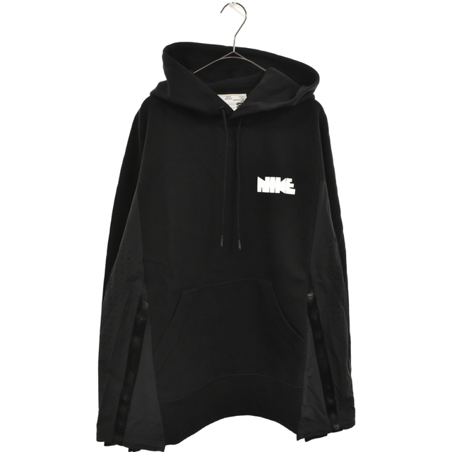 sacai(サカイ)のSacai サカイ 21AW ×NIKE NYLON DOCCING SWEAT HOODIE CV5727-010 ×ナイキ ナイロンドッキングスウェットプルオーバーフーディ 再構築パーカー ブラック メンズのトップス(パーカー)の商品写真