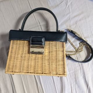 ザラ(ZARA)のZARA　レザー　ラタンかごチェーンバッグ(かごバッグ/ストローバッグ)