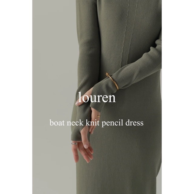 louren boat neck knit pencil dress KHAKI レディースのワンピース(ロングワンピース/マキシワンピース)の商品写真