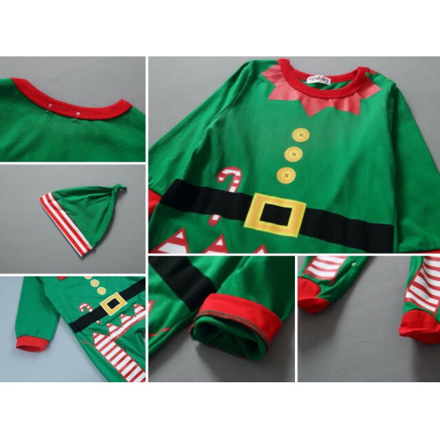 ベビー服 80cm クリスマス 緑 サンタ ELF ロンパース コスプレ  キッズ/ベビー/マタニティのベビー服(~85cm)(ロンパース)の商品写真