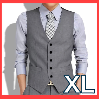 【高品質】スーツ ベスト メンズ フォーマル  XL グレー(スーツベスト)