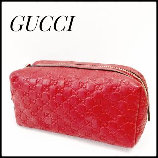 グッチ(Gucci)の廃盤品 入手困難✨ グッチ GUCCI シマレザー コスメポーチ 赤(ポーチ)