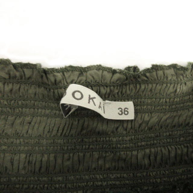 KOOKAI(クーカイ)のKOOKAI スカート ミディ丈 シャーリングウエスト 総柄 カーキ 白 36 レディースのスカート(ひざ丈スカート)の商品写真