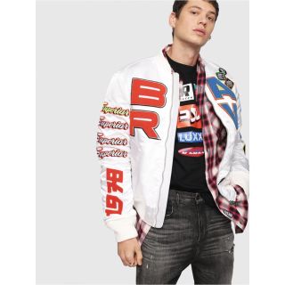 ディーゼル(DIESEL)のDIESEL サテンボンバージャケット　00SMFN0TAQF ホワイト XL(スカジャン)