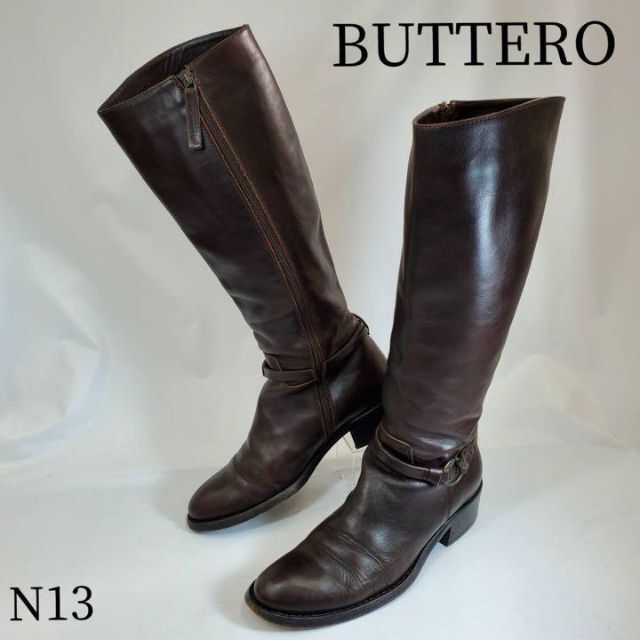 BUTTERO ブッテロ　サイドジップ　ダークブラウン　36 ロングブーツ