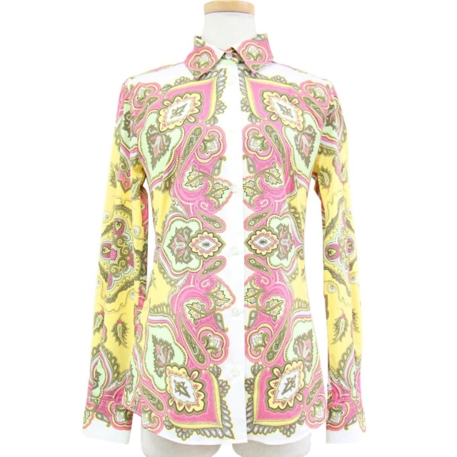 ETRO エトロ シャツ イエロー ピンク ホワイト 38(M) 長袖 レギュラー