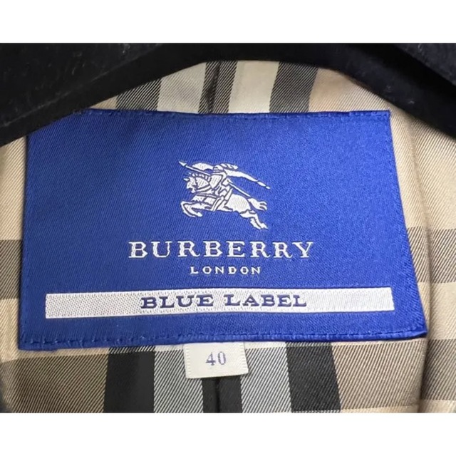 BURBERRY BLUE LABEL(バーバリーブルーレーベル)のバーバリーブルーレーベル ロングコート ノバチェック ベルト付 アンゴラ 黒 レディースのジャケット/アウター(ロングコート)の商品写真