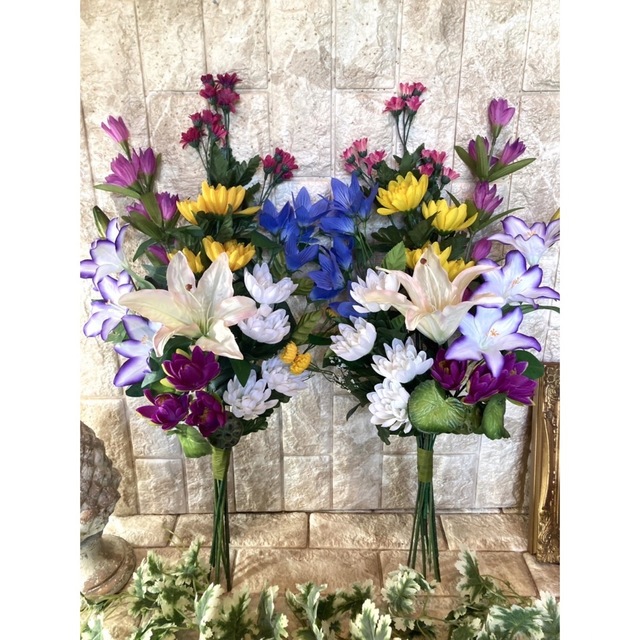 光触媒 人工観葉植物 ウォールグリーン フェイクグリーン 仏花一対6542