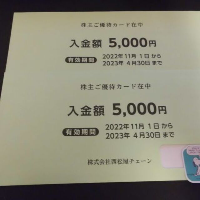 チケット西松屋チェーン　株主優待カード　10,000円分