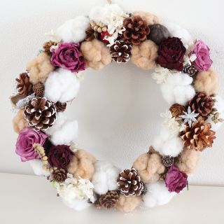 コットンリース　ドライフラワー　綿花　29cm  ハンドメイド(リース)