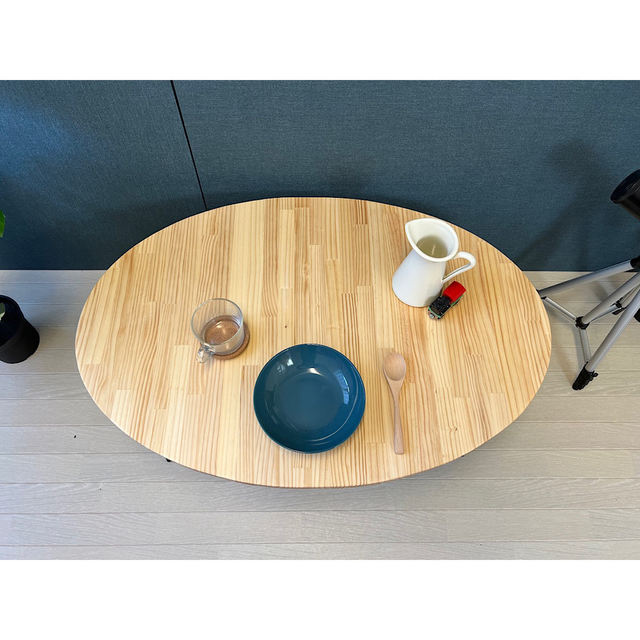 【送料無料】 ローテーブル 楕円形 90cm 60cm パイン 縦柄 折りたたみ インテリア/住まい/日用品の机/テーブル(ローテーブル)の商品写真