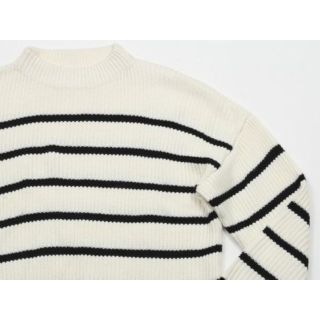 ザラ(ZARA)の古着★ZARAMAN ザラマン★クルーネックボーダーニット★★M★40ホワイト白(ニット/セーター)