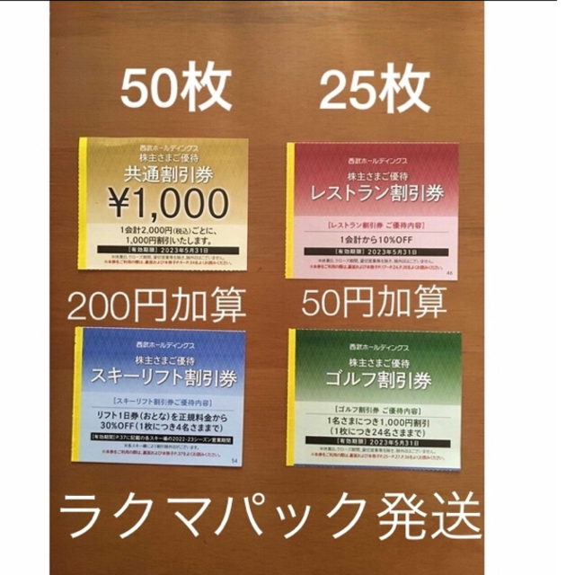 ラクマパック　50枚　スキーリフト割引券　西武　苗場　かぐら　軽井沢　等