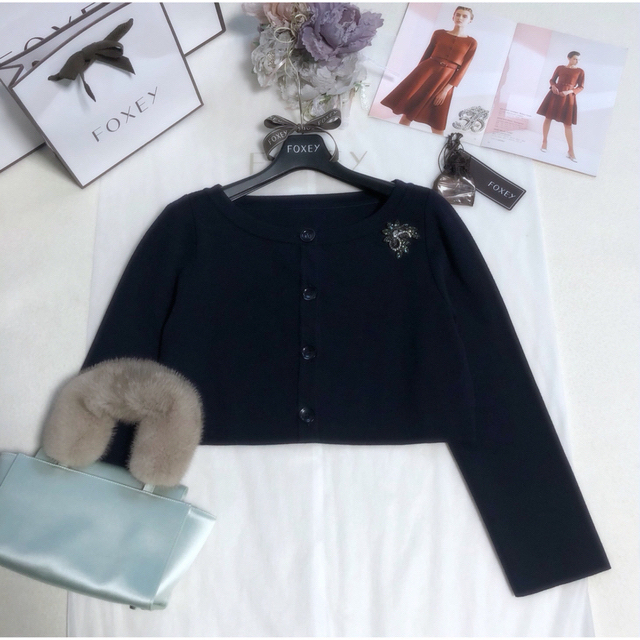 最低価格の フォクシー《Bolero Cardi》ボレロ ミッドナイトブルー 40