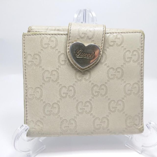 GUCCI グッチ 二つ折り財布 グッチシマ ベージュ レザー ホックサイフ