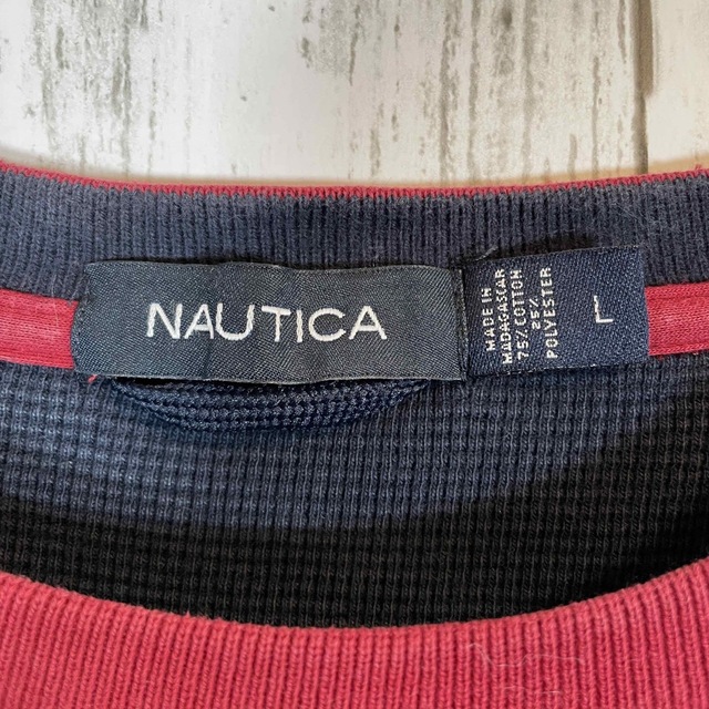 NAUTICA(ノーティカ)の【人気ボルドー】 NAUTICA スウェット古着 ロゴ刺繍 サイズL メンズのトップス(スウェット)の商品写真