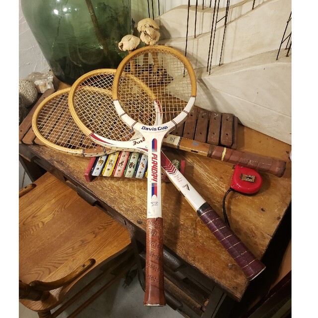 木製　テニス　ラケット　Davis Cup　Futabaya　昭和レトロ　レトロ