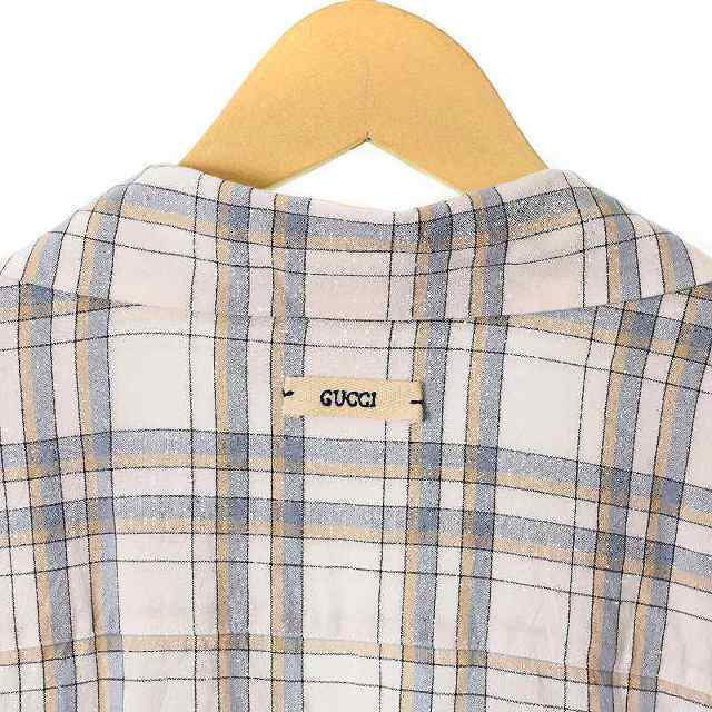 GUCCI 22SS ビスコースチェックボウリング半袖シャツ 48 685946