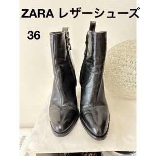 ザラ(ZARA)の3月迄SALE ZARA 美品ザラ レザープラットフォームアンクルブーツ 光沢革(ブーツ)