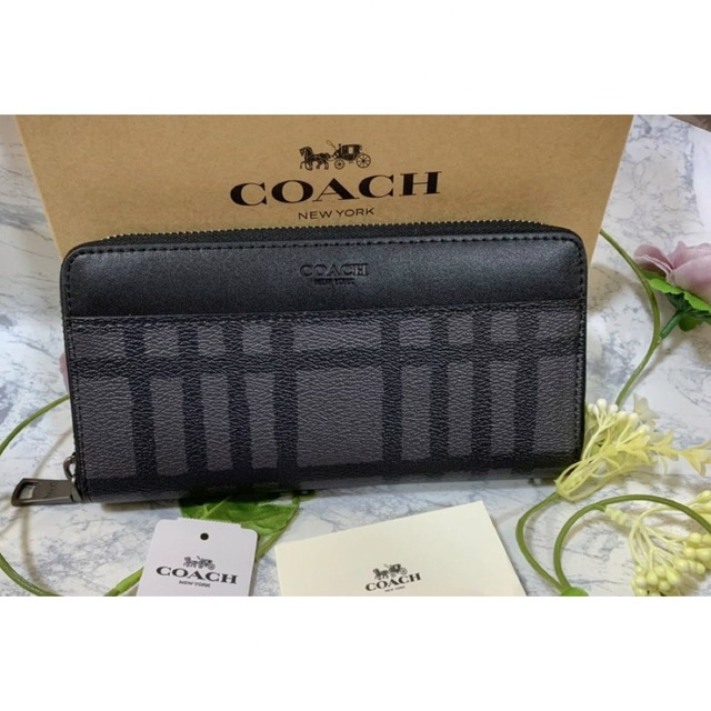coach コーチ メンズ チェック 灰色 グレー 長財布 新品 6499.35円