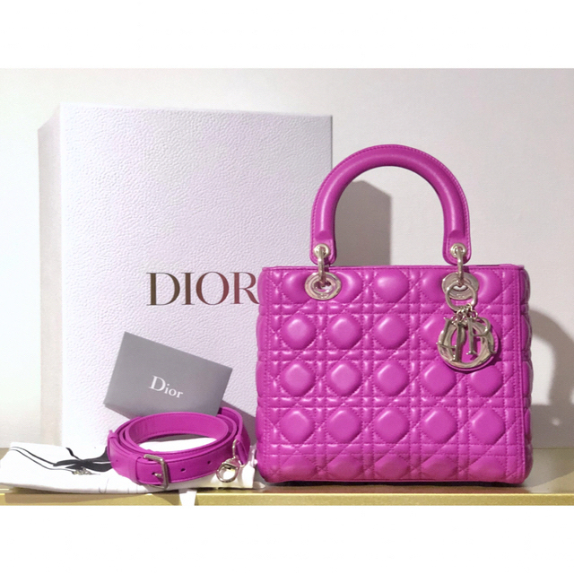 新作モデル  Dior Christian - ショッキングピンク ミディアムサイズ レディディオール Dior Lady ハンドバッグ