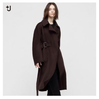 ユニクロ(UNIQLO)のカシミヤブレンドラップロングコート　BLACK Mサイズ(ロングコート)