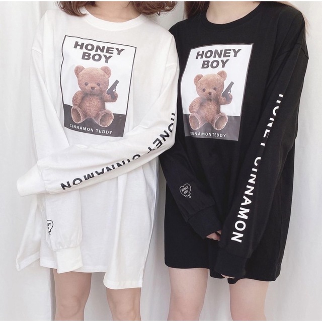 Honey Cinnamon(ハニーシナモン)のhoney cinnamon くま ロンT ホワイト ハニーシナモン 長袖 レディースのトップス(Tシャツ(長袖/七分))の商品写真