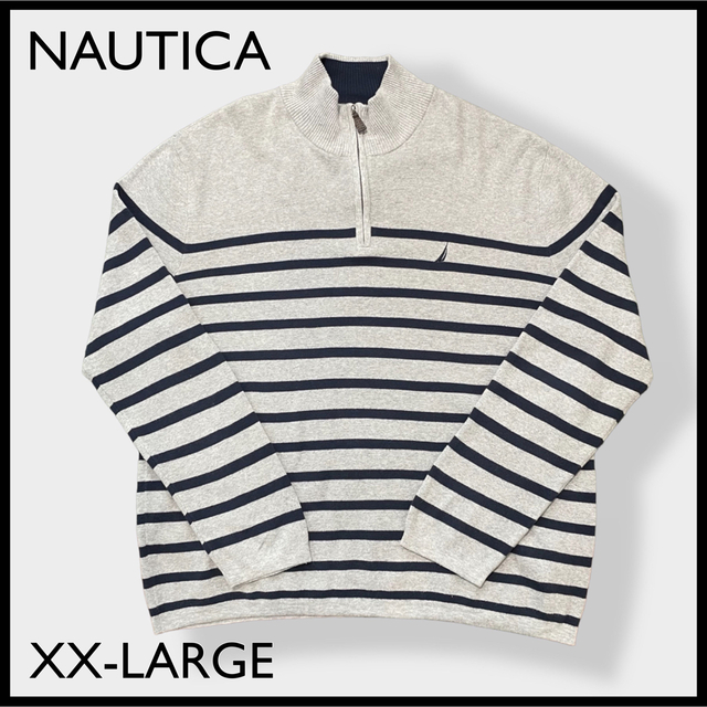 【NAUTICA】ハーフジップ ニット ボーダー ビッグシルエット XXL