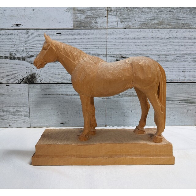 馬（ウマ）の木彫り2、ワケあり、修復品、干支飾り（午）、彫刻、置き物