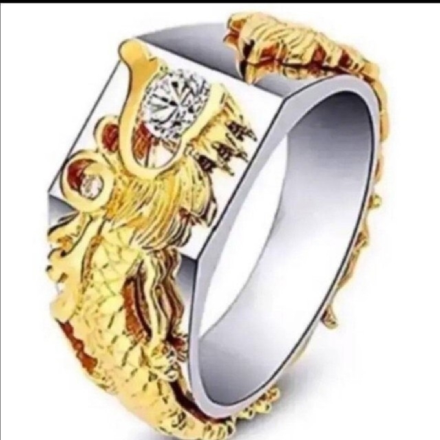 【SALE】リング メンズ アクセサリー ゴールド ドラゴン 竜 指輪 21号 レディースのアクセサリー(リング(指輪))の商品写真